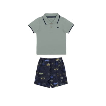 CONJUNTO INFANTIL ALAKAZOO CAMISA POLO E BERMUDA ESTAMPADA - 39720