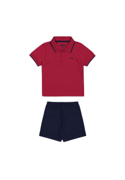 CONJUNTO INFANTIL ALAKAZOO CAMISA POLO EM MALHA TEXTURIZADA E BERMUDA EM MOLETOM - 45347