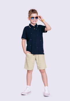 CONJUNTO INFANTIL ALAKAZOO CAMISA POLO ESTAMPADA E BERMUDA EM MOLETOM APOLO - 39418