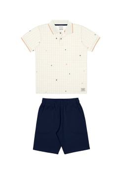 CONJUNTO INFANTIL ALAKAZOO CAMISA POLO ESTAMPADA E BERMUDA EM MOLETOM APOLO - 39418