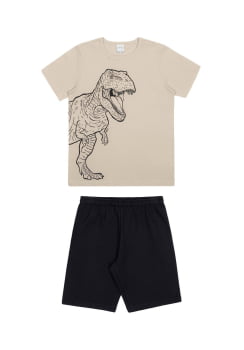 CONJUNTO INFANTIL ALAKAZOO CAMISETA COM ESTAMPA DE DINOSSAURO E BERMUDA EM MOLETINHO - 12954