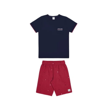 CONJUNTO INFANTIL ALAKAZOO CAMISETA E BERMUDA EM MOLETOM COM ESTAMPA GRID - 39432