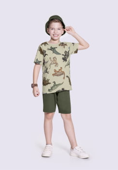 CONJUNTO INFANTIL ALAKAZOO CAMISETA ESTAMPA DINO E BERMUDA EM MOLETINHO - 19252