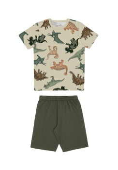 CONJUNTO INFANTIL ALAKAZOO CAMISETA ESTAMPA DINO E BERMUDA EM MOLETINHO - 19252