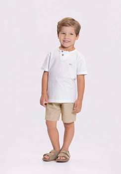 CONJUNTO INFANTIL ALAKAZOO CAMISETA TEXTURIZADA E BERMUDA EM LINHO COM LISTRAS - 44884