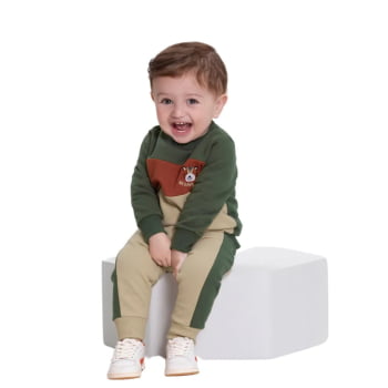CONJUNTO INFANTIL ALAKAZOO CASACO COM BORDADO BE BRAVE AKZ E E CALÇA - 65229