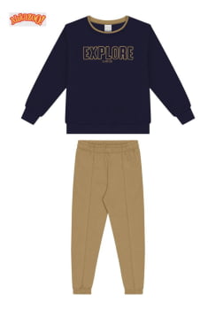 CONJUNTO INFANTIL ALAKAZOO BLUSÃO TEXTURIZADO EXPLORE E CALÇA EM MOLETINHO - 65250