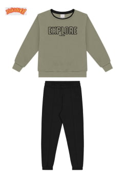CONJUNTO INFANTIL ALAKAZOO BLUSÃO TEXTURIZADO EXPLORE E CALÇA EM MOLETINHO - 65250