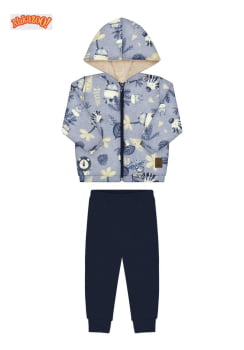 CONJUNTO INFANTIL ALAKAZOO JAQUETA ESTAMPA SELVA E CALÇA EM MOLETOM - 65236