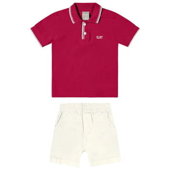 CONJUNTO INFANTIL CAMISA POLO COM BORDADO E BERMUDA EM SARJA - 72153