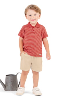 CONJUNTO INFANTIL COLORITTÁ CAMISA POLO COM LISTRAS E BERMUDA EM MOLETOM - 72156