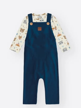 CONJUNTO INFANTIL DIVERTTO BODY ESTAMPADO EM MALHA SUEDE E JARDINEIRA EM VELUDO COTELÊ DE MALHA - 16367