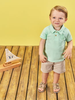 CONJUNTO INFANTIL DIVERTTO CAMISA POLO COM BORDADO E BERMUDA EM SARJA - 16309 CONJUNTO INFANTIL DIVERTTO CAMISA POLO COM BORDADO E BERMUDA EM SARJA - 16309