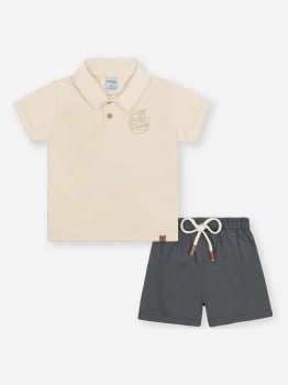 CONJUNTO INFANTIL DIVERTTO CAMISA POLO COM BORDADO E BERMUDA EM SARJA - 16309