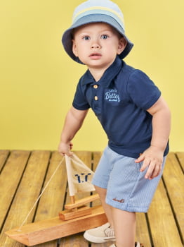 CONJUNTO INFANTIL DIVERTTO CAMISA POLO EM PIQUET COM BORDADO E BERMUDA TRABALHADA - 16310 CONJUNTO INFANTIL DIVERTTO CAMISA POLO EM PIQUET COM BORDADO E BERMUDA TRABALHADA - 16310