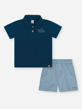 CONJUNTO INFANTIL DIVERTTO CAMISA POLO EM PIQUET COM BORDADO E BERMUDA TRABALHADA - 16310