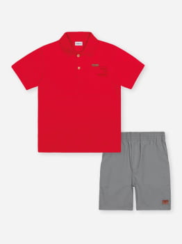 CONJUNTO INFANTIL DIVERTTO CAMISA POLO VERMELHO E BERMUDA EM SARJA - 27163