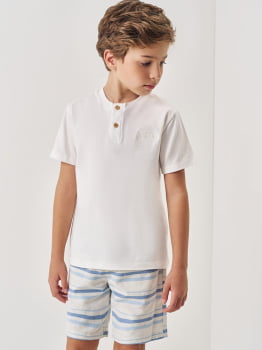 CONJUNTO INFANTIL DIVERTTO CAMISETA COM BORDADO E BERMUDA LISTRADA EM LINHO - 27148 CONJUNTO INFANTIL DIVERTTO CAMISETA COM BORDADO E BERMUDA LISTRADA EM LINHO - 27148