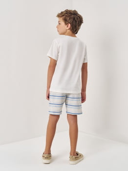 CONJUNTO INFANTIL DIVERTTO CAMISETA COM BORDADO E BERMUDA LISTRADA EM LINHO - 27148 CONJUNTO INFANTIL DIVERTTO CAMISETA COM BORDADO E BERMUDA LISTRADA EM LINHO - 27148