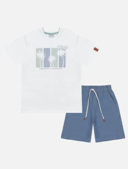 CONJUNTO INFANTIL DIVERTTO CAMISETA COM ESTAMPA COQUEIRO E BERMUDA - 17773