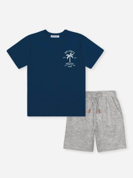 CONJUNTO INFANTIL DIVERTTO CAMISETA COM ESTAMPA HOLIDAYS MARINHO E BERMUDA EM MOLETOM - 27036