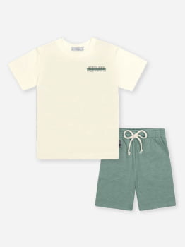 CONJUNTO INFANTIL DIVERTTO CAMISETA COM ESTAMPA NAS COSTAS E BERMUDA EM MOLETOM - 27142