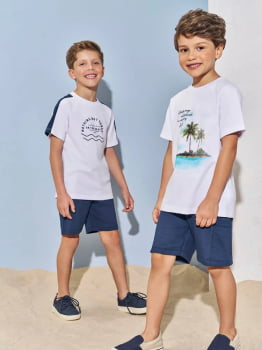 CONJUNTO INFANTIL DIVERTTO CAMISETA COM ESTAMPA TROPICAL E BERMUDA EM MOLETOM - 27038