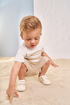CONJUNTO INFANTIL DIVERTTO CAMISETA COM LISTRA E BERMUDA TEXTURIZADA - 16253