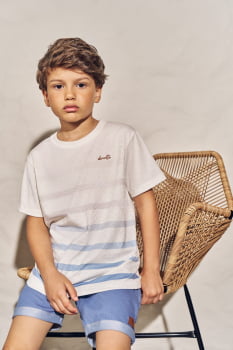 CONJUNTO INFANTIL DIVERTTO CAMISETA EM LINHO LISTRADO E BERMUDA EM JEANS - 27046