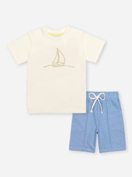 CONJUNTO INFANTIL DIVERTTO CAMISETA EM MAIA MALHA E BERMUDA LISTRADA - 27131