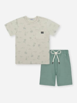 CONJUNTO INFANTIL DIVERTTO CAMISETA EM MEIA MALHA COM ESTAMPA PRAIA E BERMUDA EM MOLETOM - 022262020