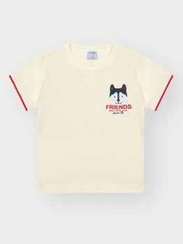 CONJUNTO INFANTIL DIVERTTO CAMISETA ESTAMPA FRIENDSHIP E BERMUDA EM MOLETOM LISTRADA - 16251