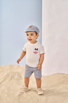 CONJUNTO INFANTIL DIVERTTO CAMISETA ESTAMPA FRIENDSHIP E BERMUDA EM MOLETOM LISTRADA - 16251