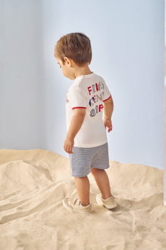 CONJUNTO INFANTIL DIVERTTO CAMISETA ESTAMPA FRIENDSHIP E BERMUDA EM MOLETOM LISTRADA - 16251