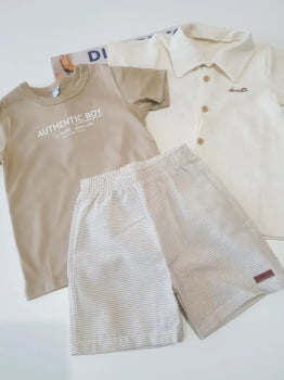 CONJUNTO INFANTIL DIVERTTO CAMISETA ESTAMPADA CAMISA  EM LINHO E BERMUDA EM TECIDO SUSTENTÁVEL - 16270 
