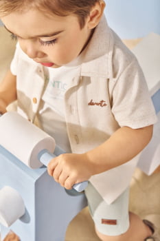CONJUNTO INFANTIL DIVERTTO CAMISETA ESTAMPADA CAMISA  EM LINHO E BERMUDA EM TECIDO SUSTENTÁVEL - 16270 