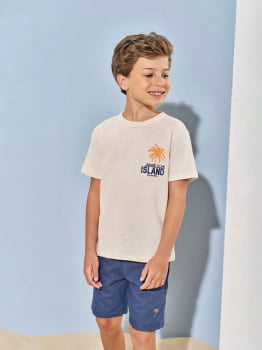 CONJUNTO INFANTIL DIVERTTO CAMISETA ISLAND TEXTURIZADA E BERMUDA EM MOLECOTTON DENIM - 27047
