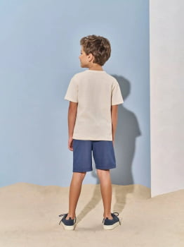 CONJUNTO INFANTIL DIVERTTO CAMISETA ISLAND TEXTURIZADA E BERMUDA EM MOLECOTTON DENIM - 27047