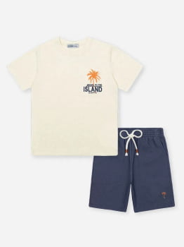 CONJUNTO INFANTIL DIVERTTO CAMISETA ISLAND TEXTURIZADA E BERMUDA EM MOLECOTTON DENIM - 27047