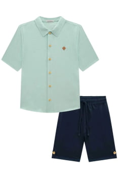 CONJUNTO INFANTIL LUC.BOO CAMISA EM TECIDO COTTON LAVORTO FLAMÊ E BERMUDA EM SARJA STRETCH COM ELASTANO - 73983