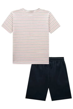 CONJUNTO INFANTIL LOC.BOO CAMISETA EM MALHA LISTRA PONTILHADA E BERMUDA EM SARJA STRECH COM ELASTANO - 77397