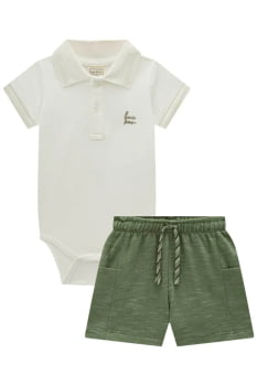 CONJUNTO INFANTIL LUC.BOO BODY EM PIQUET COM ELASTANO E BERMUDA EM MALHA BICOLOR - 78005