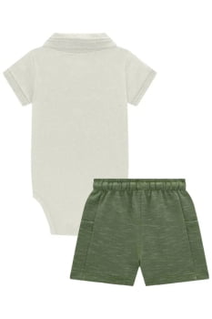 CONJUNTO INFANTIL LUC.BOO BODY EM PIQUET COM ELASTANO E BERMUDA EM MALHA BICOLOR - 78005