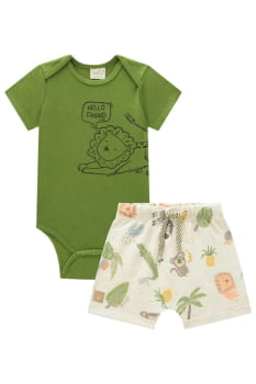 CONJUNTO INFANTIL LUC.BOO BODY EM RIBANA E BERMUDA EM MOLETOM LINHO SEM PELÚCIA - 75706