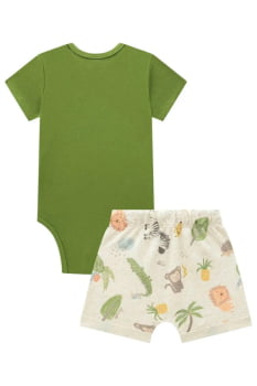 CONJUNTO INFANTIL LUC.BOO BODY EM RIBANA E BERMUDA EM MOLETOM LINHO SEM PELÚCIA - 75706