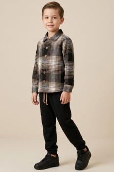 CONJUNTO INFANTIL LUC.BOO CAMISA OVERSHIRT EM FLANELADA E CALÇA EM MOLETOM - 21221 CONJUNTO INFANTIL LUC.BOO CAMISA OVERSHIRT EM FLANELADA E CALÇA EM MOLETOM - 21221