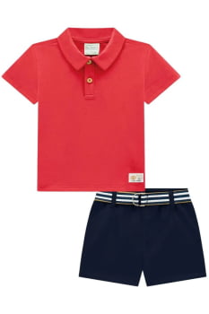 CONJUNTO INFANTIL LUC.BOO CAMISA POLO EM MEIA MALHA E BERMUDA EM SARJA STRETCH E CINTO DE CADARÇO - 76005