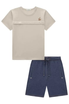 CONJUNTO INFANTIL LUC.BOO CAMISETA EM MEIA MALHA E BERMUDA EM COTTON JEANS COM ELASTANO - 77665