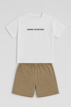 CONJUNTO INFANTIL LUC.BOO CAMISETA EM MEIA MALHA E BERMUDA EM MALHA BICOLOR - 93729