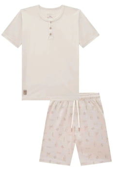 CONJUNTO INFANTIL LUC.BOO CAMISETA EM MEIA MALHA E BERMUDA EM MESCLADO BICOLOR - 83396